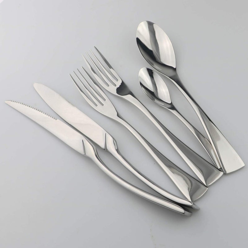 JANKNG 18/10 Stainless Steel Flatware Set, Serrated Steak Knife, Mirror Polishing Silver, Service for 4 - Image 3